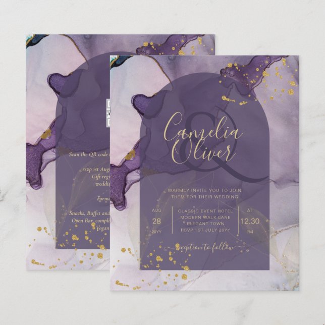 Papier LeahG Ink Ombre violet Lavender Mariage or (Devant / Derrière)