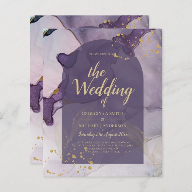 Papier LeahG Ink Ombre violet Lavender Mariage or (Devant / Derrière)