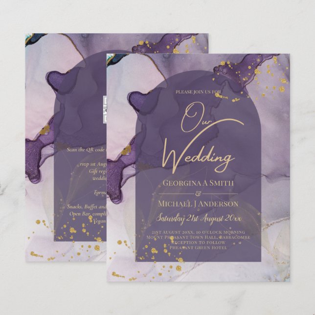 Papier LeahG Ink Ombre violet Lavender Mariage or (Devant / Derrière)