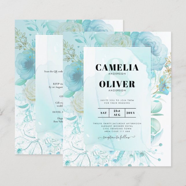 Papier LeahG INK Verre de mer Turquoise Aqua INVITATION A (Devant / Derrière)