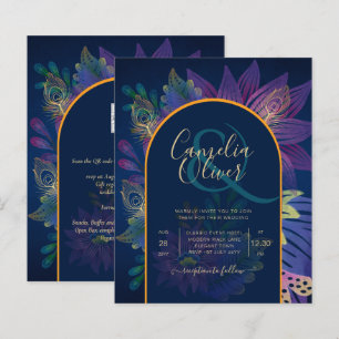 Papier LeahG Invitation de mariage Navy Violet Or JEWEL T