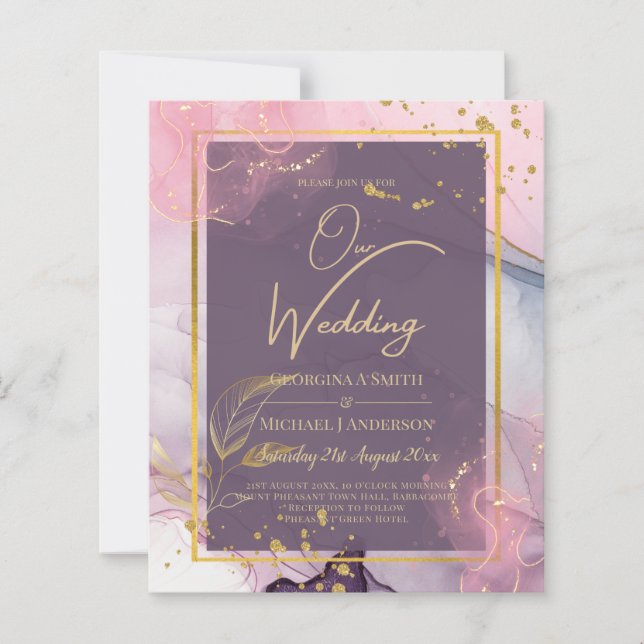 Papier LeahG® Lavender INK Mauve Purple Mariage or (Devant)