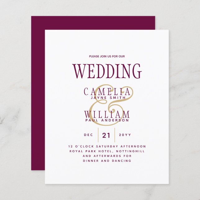 Papier LeahG Magenta Berry Mariage rose Invitation (Devant / Derrière)