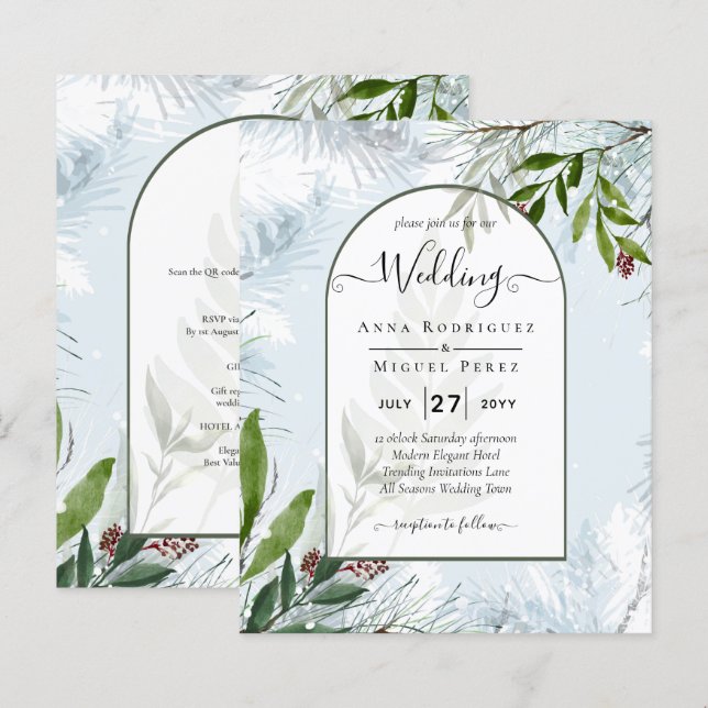 Papier LeahG Mariage d'hiver Aqua Blue Green INVITATION (Devant / Derrière)
