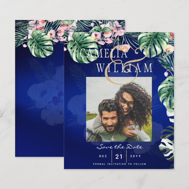 Papier LeahG Mariage floral bleu vert tropical (Devant / Derrière)