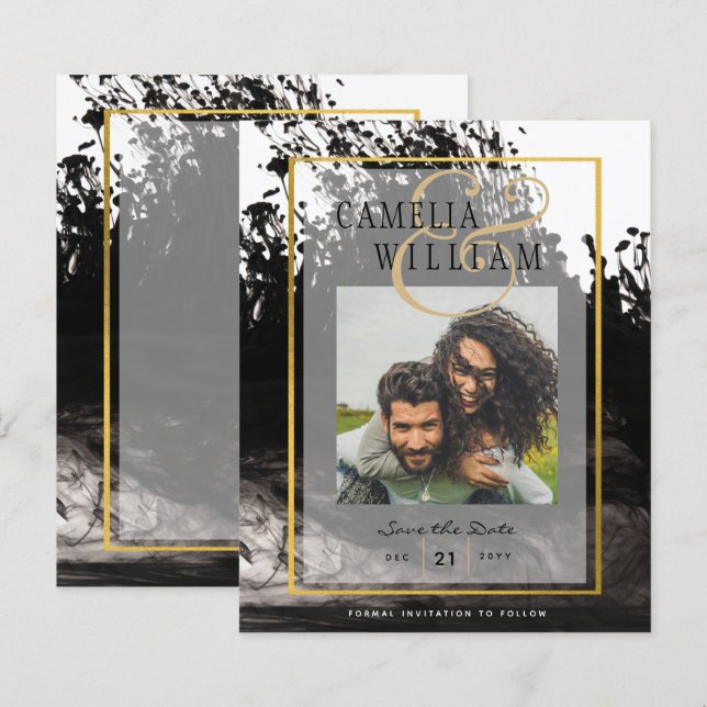 Papier LeahG Mariage PHOTO Black Gold ENK Date de sauvega (Devant / Derrière)