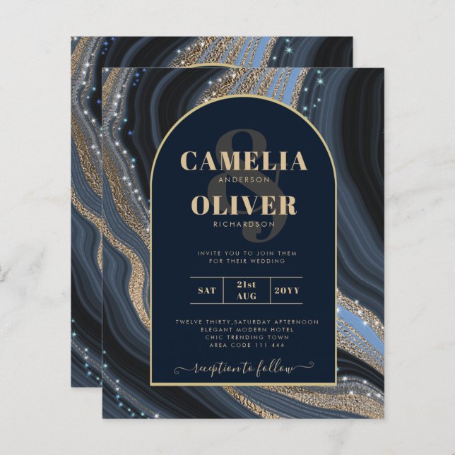 Papier LeahG Marine Blue Gold Agate STARRY Mariage de nui (Devant / Derrière)