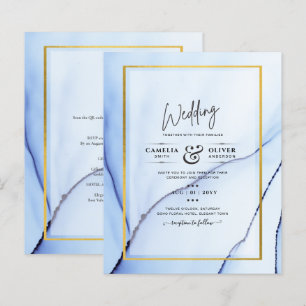 Papier LeahG Marine Blue Gold INK Mariage Abstrait INVITE