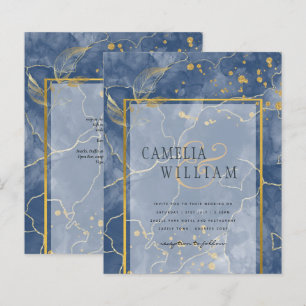 Papier LeahG Marine Blue Gold INK Mariage Abstrait INVITE