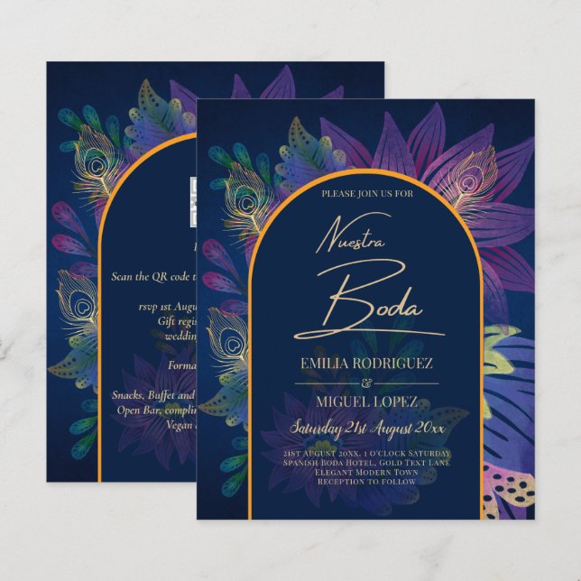 Papier LeahG Marine Purple Gold JEWEL TONES Mariage INVIT (Devant / Derrière)