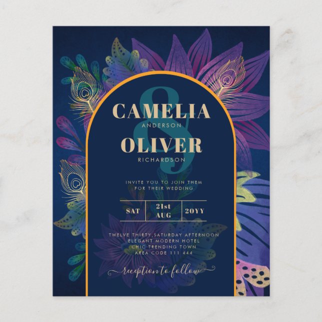 Papier LeahG Marine Purple Gold JEWEL TONES Mariage INVIT (Devant)