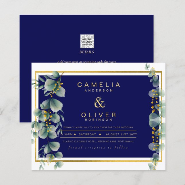 Papier LeahG NAVY BLUE OR Vert Eucalyptus Mariage (Devant / Derrière)