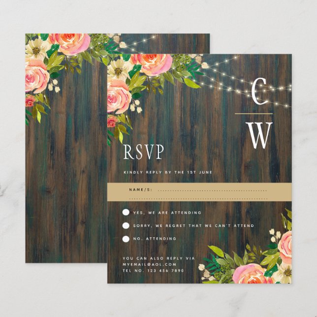 Papier LeahG Pêche Rustique Mariage Floral de corail (Devant / Derrière)