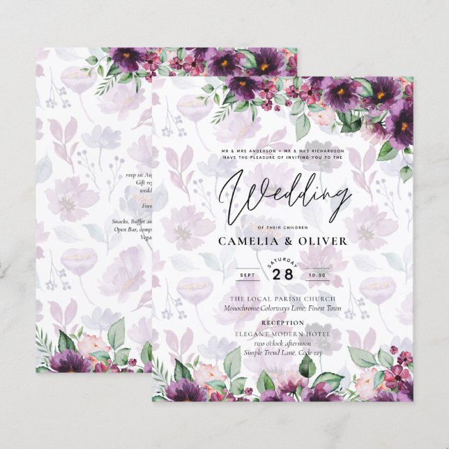 Papier LeahG Plum Purple Berry Mariage Floral Automne Hiv (Devant / Derrière)