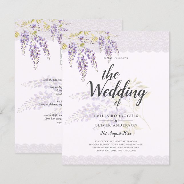Papier LeahG Purple WISTERIA Dentelle Florale Mariage INV (Devant / Derrière)