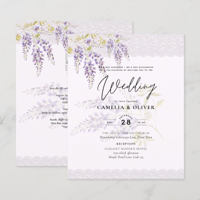 Papier LeahG Purple WISTERIA Dentelle Florale Mariage INV (Devant / Derrière)