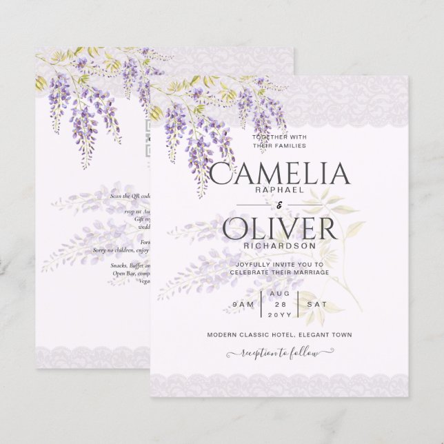 Papier LeahG Purple WISTERIA Dentelle Florale Mariage INV (Devant / Derrière)