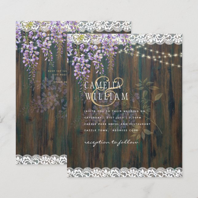 Papier LeahG Purple WISTERIA Rustic Lace Mariage (Devant / Derrière)