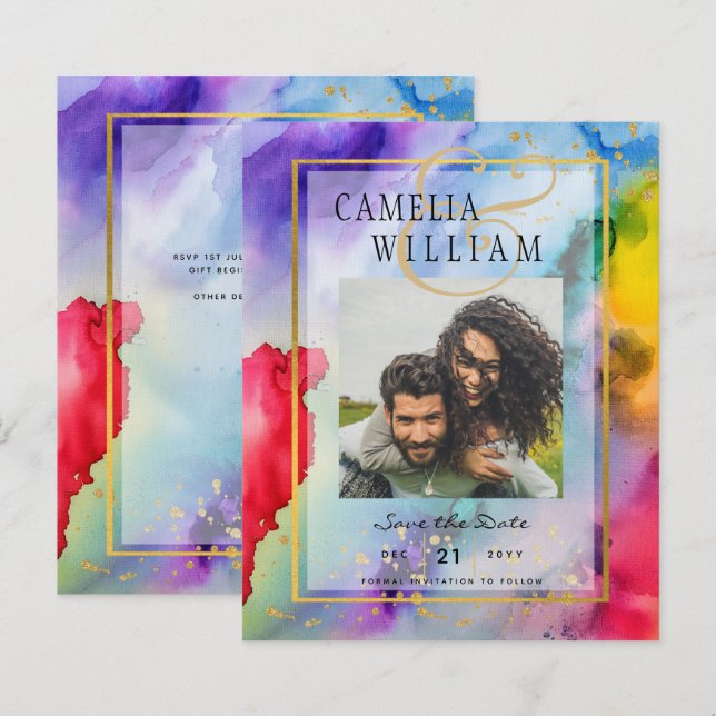 Papier LeahG Rainbow Pride Mariage d'encre PHOTO  Date de (Devant / Derrière)