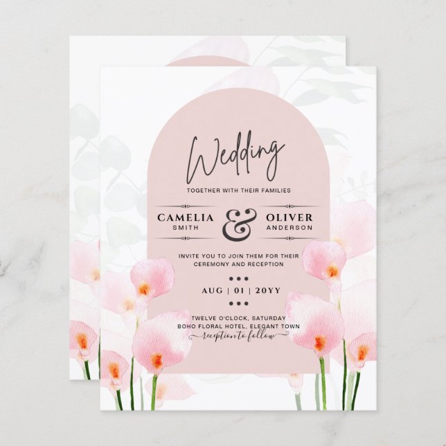Papier LeahG Rose Calla Lily Mariage floral Invitation (Devant / Derrière)