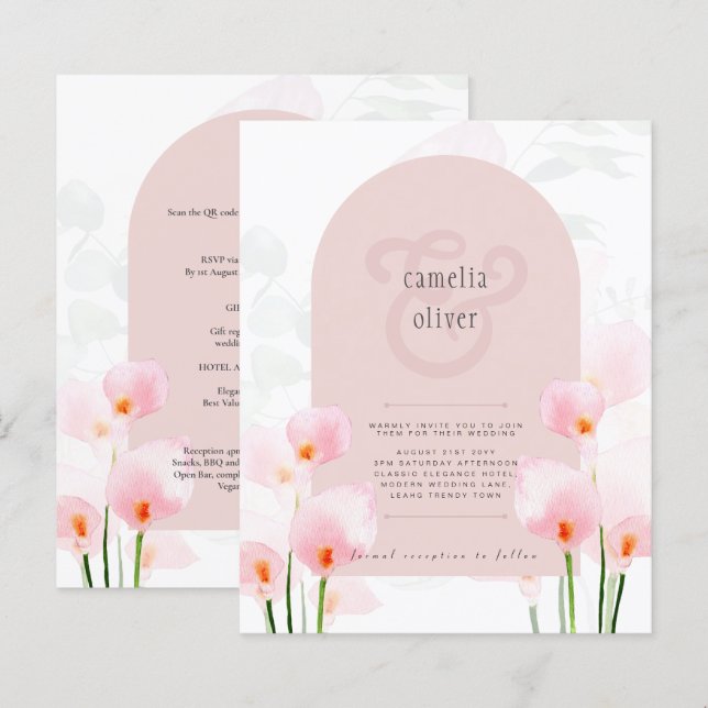 Papier LeahG Rose Calla Lily Mariage floral Invitation (Devant / Derrière)
