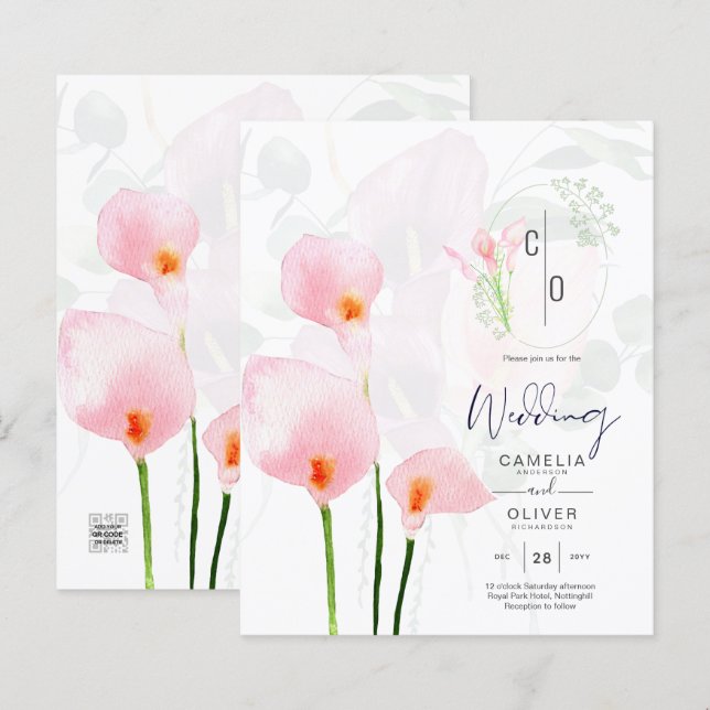 Papier LeahG Rose Calla Lily Mariage floral Invitation (Devant / Derrière)