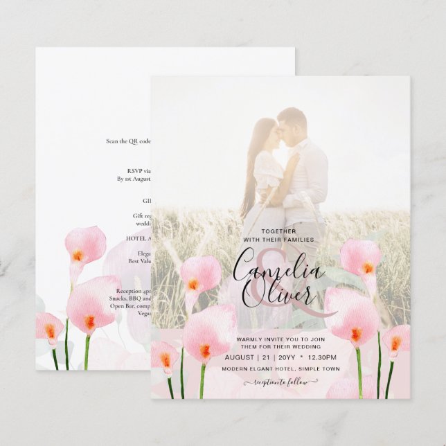Papier LeahG Rose Calla Lily PHOTO Overlay Mariage Invite (Devant / Derrière)