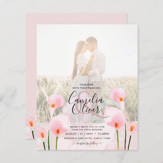 Papier LeahG Rose Calla Lily PHOTO Overlay Mariage Invite (Devant / Derrière)