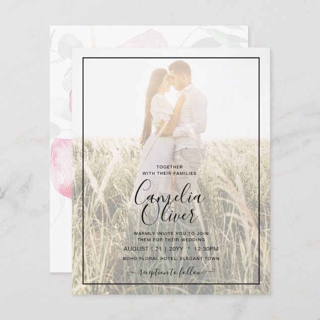 Papier LeahG Rose Calla Lily Photo Overlay Mariage Invite (Devant / Derrière)