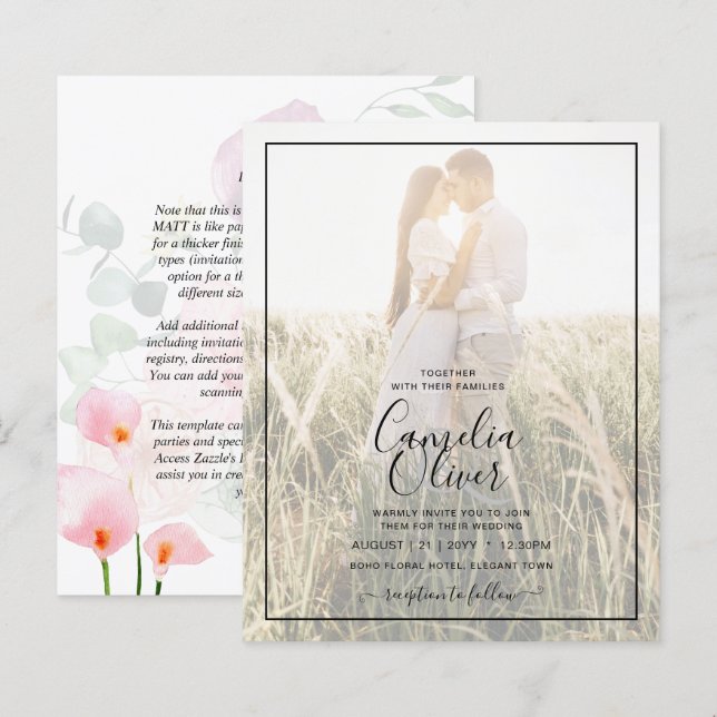 Papier LeahG Rose Calla Lily Photo Overlay Mariage Invite (Devant / Derrière)