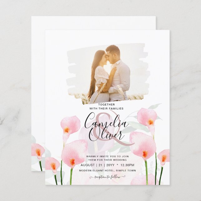 Papier LeahG Rose Calla Lily PHOTO Overlay Mariage Invite (Devant / Derrière)