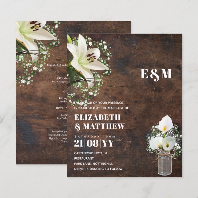 Papier LeahG Rustique Calla Lily Mariage Floral Invitatio (Devant / Derrière)