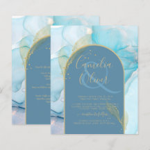 LeahG Verre de mer Encre d'or Aqua Blue Wedding IN