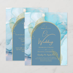Papier LeahG Verre de mer Encre d'or Aqua Blue Wedding IN
