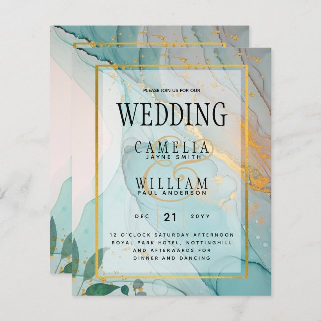 Papier LeahG Verre de mer Turquoise Gold INK Mariage INVI (Devant / Derrière)