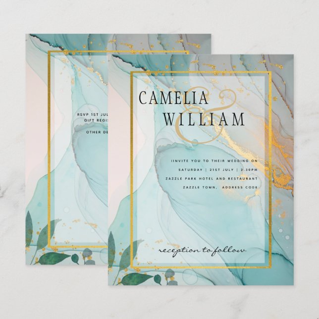 Papier LeahG Verre de mer Turquoise Gold INK Mariage INVI (Devant / Derrière)