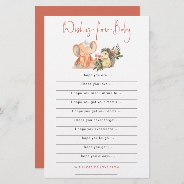 Papier L'éléphant de Hérisson souhaite le Baby shower (Devant / Derrière)