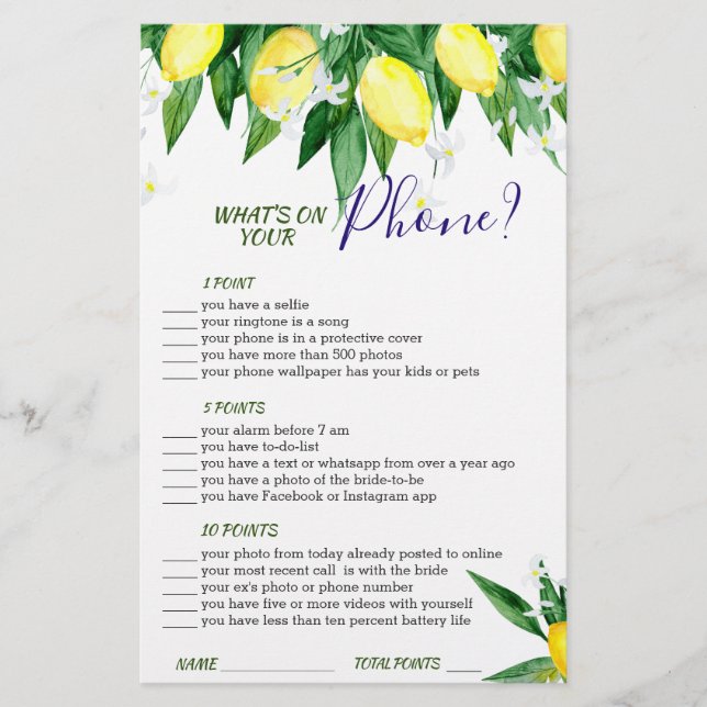Papier Lemon Blossom Verdure Chic Fête des mariées Jeu (Devant)