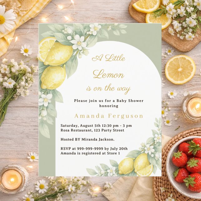 Papier Lemon citrus sage green Baby Shower invitation (Créateur téléchargé)