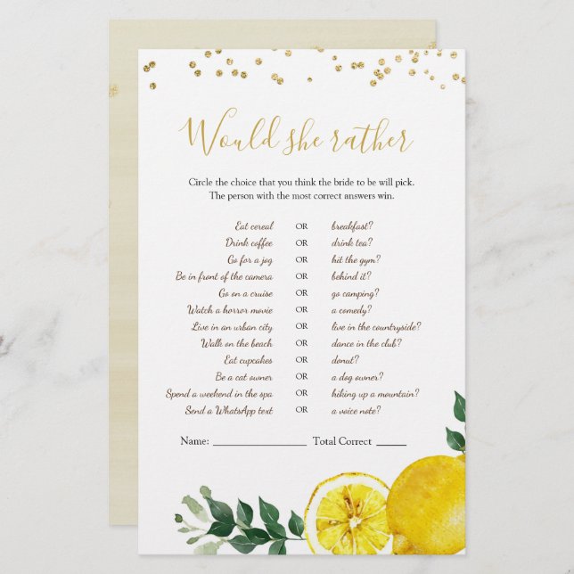 Papier Lemon Main Squeeze Voudrait-Elle Plaire Jeux (Devant / Derrière)