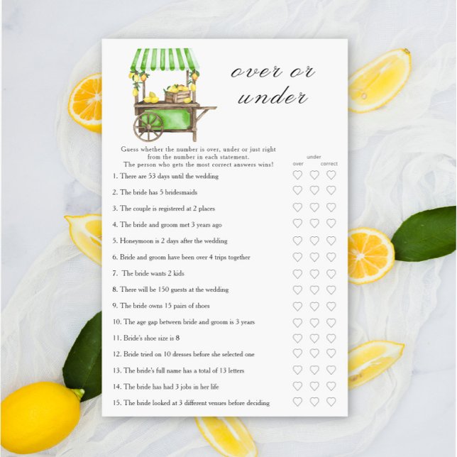 Papier Lemon - Over or under bridal shower game (Créateur téléchargé)