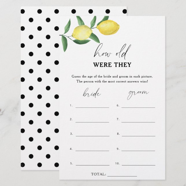 Papier Lemon - Quel âge avaient-ils la mariée (Devant / Derrière)