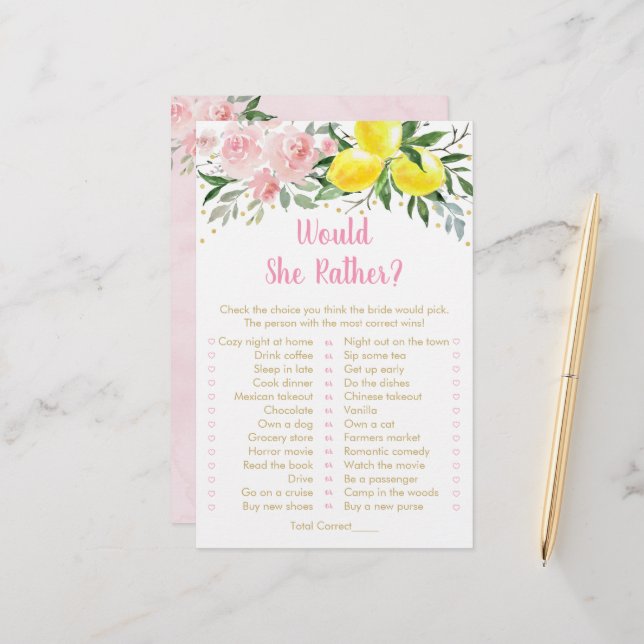 Papier Lemon Rose Floral Voudrait-Elle Plutôt Jeu De Mari (Devant/Arrière en situation)