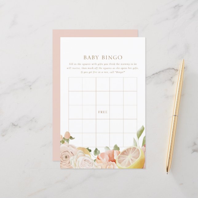 Papier Lemonade rose moderne Summer Baby Bingo Jeu (Devant/Arrière en situation)