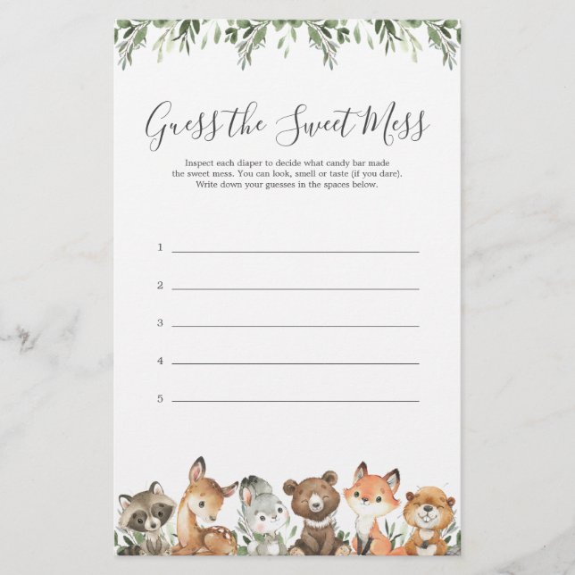 Papier Les Animaux De Bois Baby shower Devinez Le Mess Do (Devant)