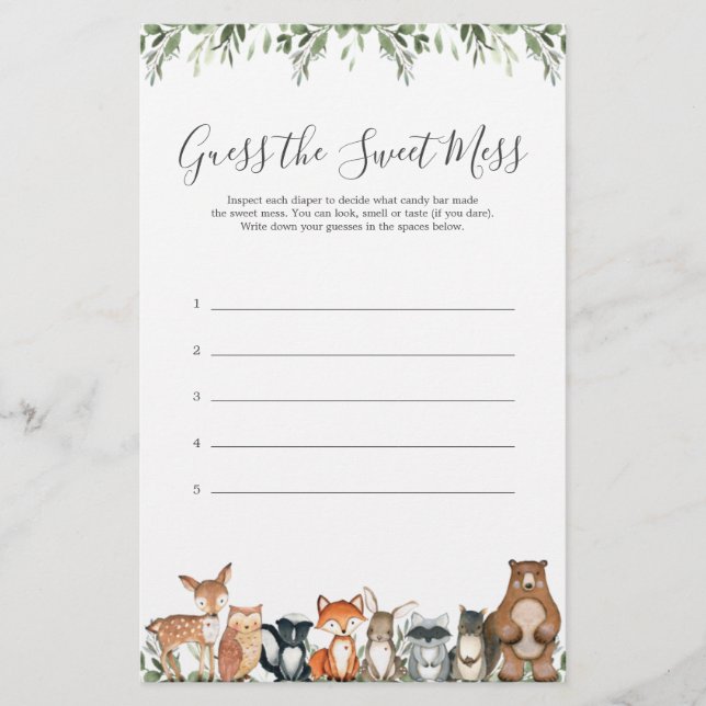 Papier Les Animaux De Bois Baby shower Devinez Le Mess Do (Devant)