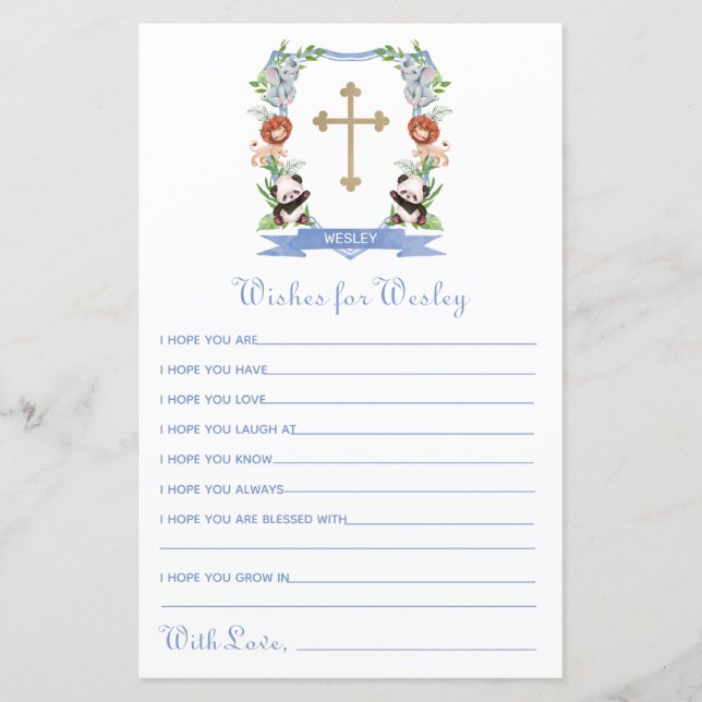 Papier Les animaux de la Jungle Crest Baptism Wives for B (Devant)