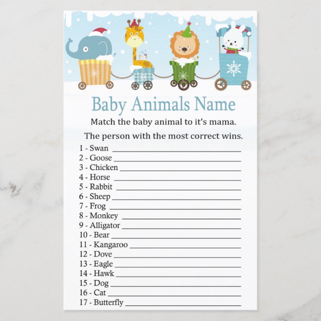 Papier Les animaux de Noël train Bébé Animaux Nom Jeu (Devant)
