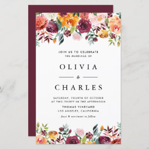 Papier Les fleurs d'automne Invitation Mariage de automne