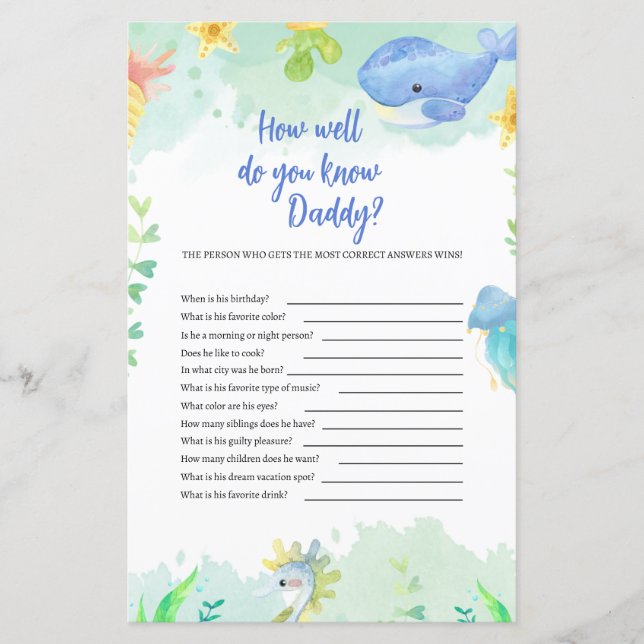 Papier L'été sous le Baby shower de mer Jeu (Devant)